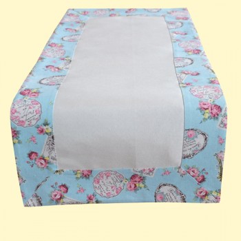 Tischläufer Landhaus Shabby Chic mit Vintage Textildruck hellblau