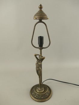 Tischlampe Messing brüniert im Jugendstil, mit Glas Lampenschirm
