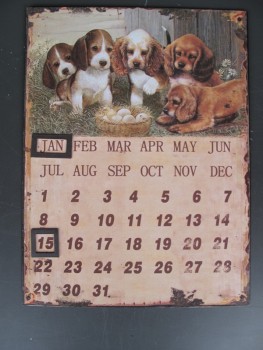 Dauerkalender Blechschild mit Hundemotiv im Vintage Look