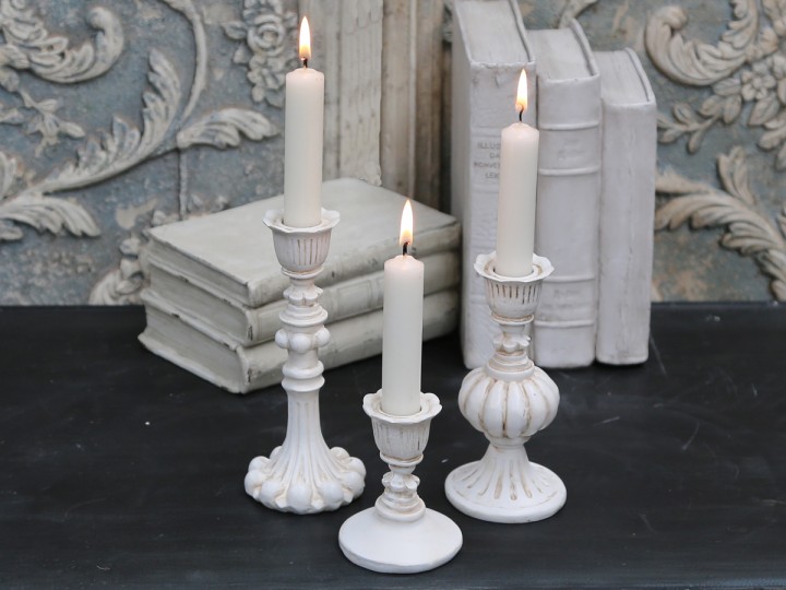 Kerzenhalter Kammerleuchter gewellt Shabby Weiß Vintage Landhaus Deko D.11x5 cm