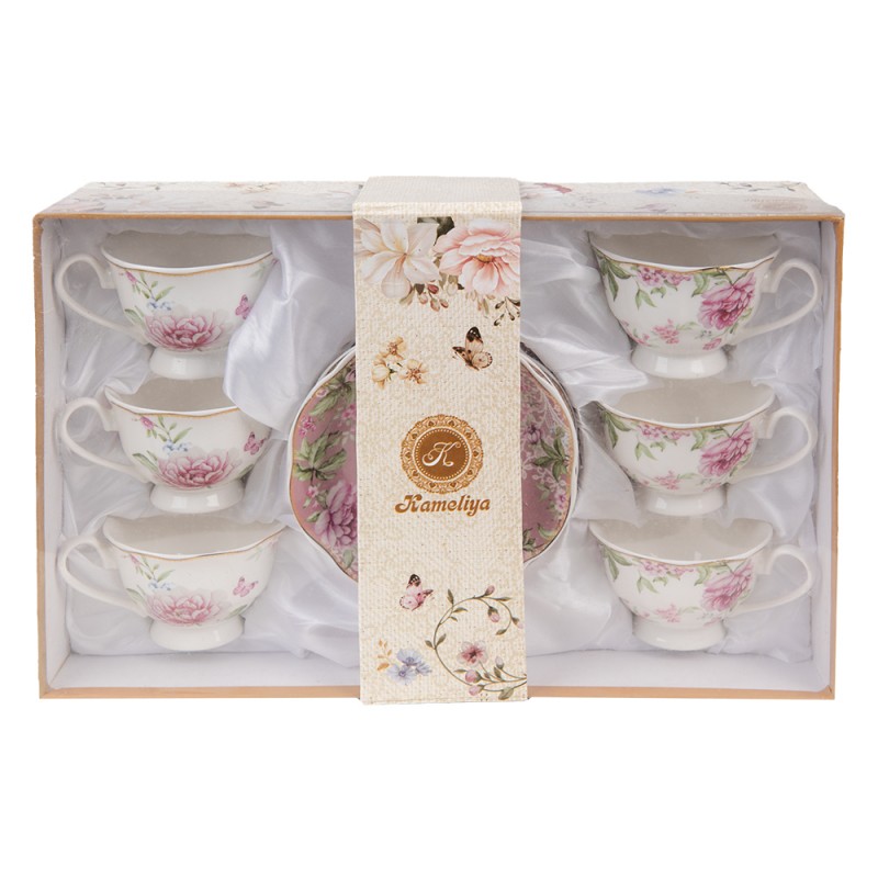 Clayre & Eef Tasse à Café Avec Soucoupe Verte Et Blanche - 200 Ml Porcelaine