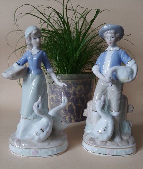Dekofiguren aus Porzellan Junge und Mädchen mit Gänse |Nice Deko