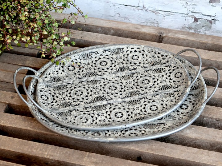 Ovales Deko-Tablett Mit Griffen – Shabby-Chic, Weiß, Holz & Metall, Ca. 45 X 30 Cm – Für Kerzen, Obst, Deko, Wohnzimmer, Küche, Landhausstil
