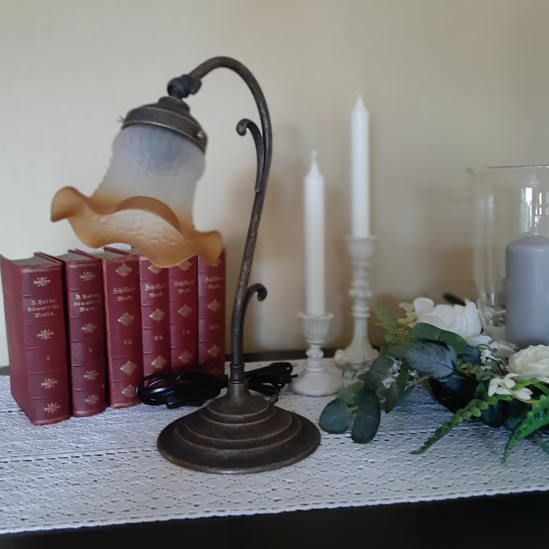 Tischlampe Messing Im Jugendstil Glas Schirm Nice Deko