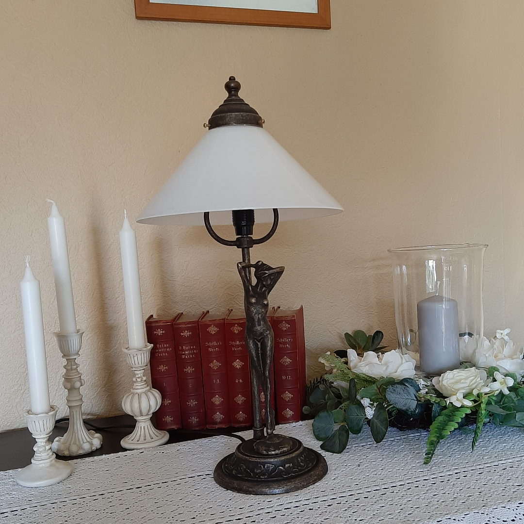 Tischlampe Messing Jugendstil, Glas Lampenschirm |Nice Deko