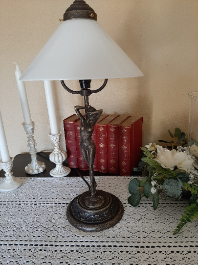 Tischlampe Messing Jugendstil, Glas Lampenschirm |Nice Deko