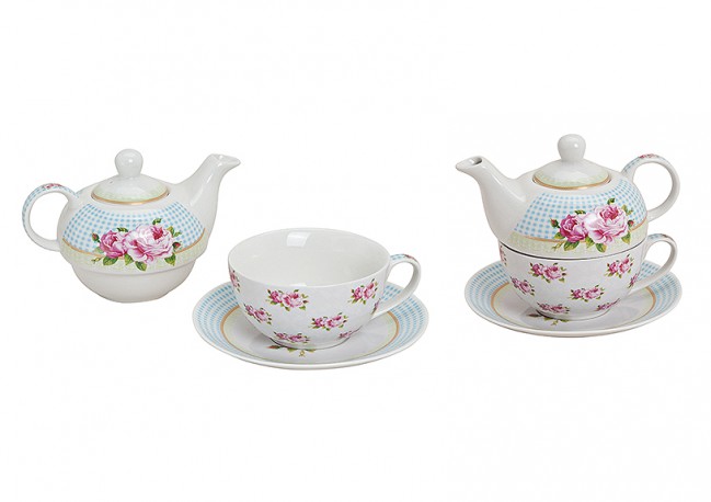 Teekannen-Set Tea for one Rose und Karomuster |Nice Deko