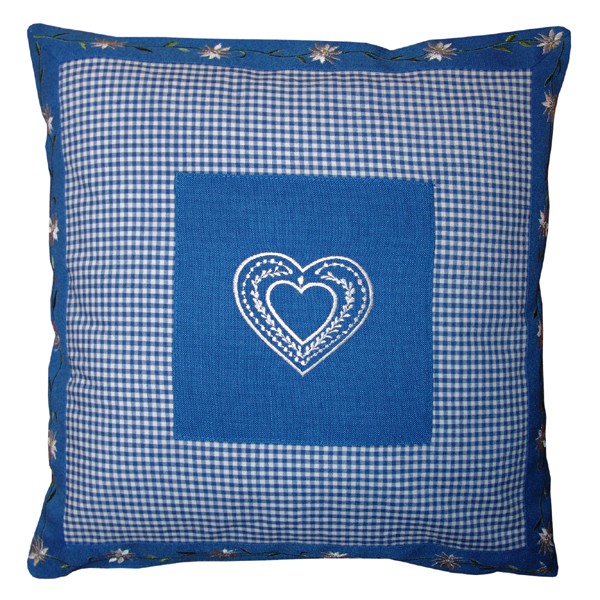 Kissenhülle Landhaus "Edelweiß" blau-weiß kariert 40x40 Kissenhülle Landhaus "Edelweiß" blau-weiß kariert 40x40