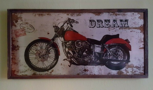 Motorrad Wandbild mit Holzrahmen im Vintage Look