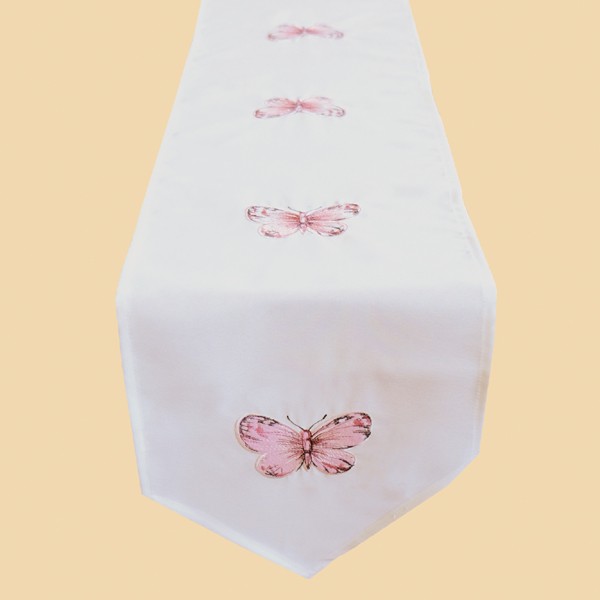 Tischband weiß-bunt mit Stickerei “Schmetterling“