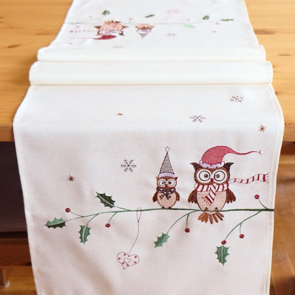 Tischläufer Tischdecke Weihnachten Stickerei “Eulen“