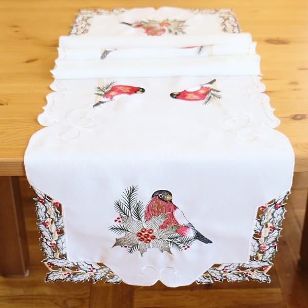 Tischläufer ecru-bunt Stickerei “Vogel“