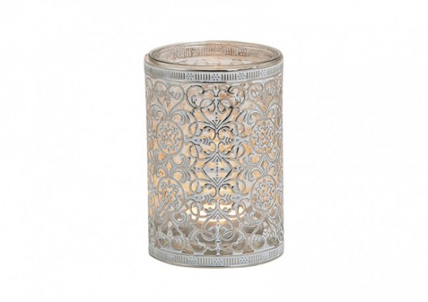 Teelichthalter silber dekor Windlicht Glas Metal Chic Antique vintage und shabby